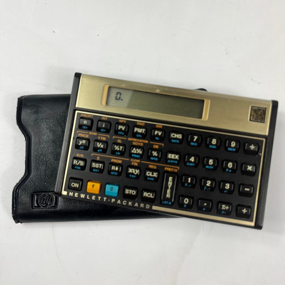 Vtg Hewlett‑Packard HP 12C Financial Calculator Gold Case RPN Business Tested
